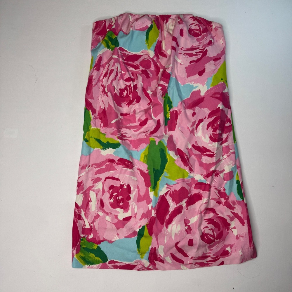 Lilly Pulitzer hot Pink first impression Floral rose Strapless Mini Dress size 4